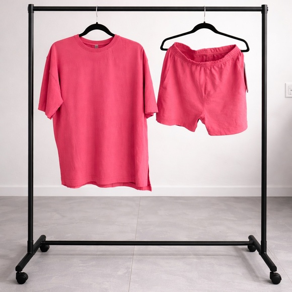 Women’s Premium Cotton Lounge Set-Oversized T-Shirt & shorts, Plum Pink, Soft - Picture 3 of 7